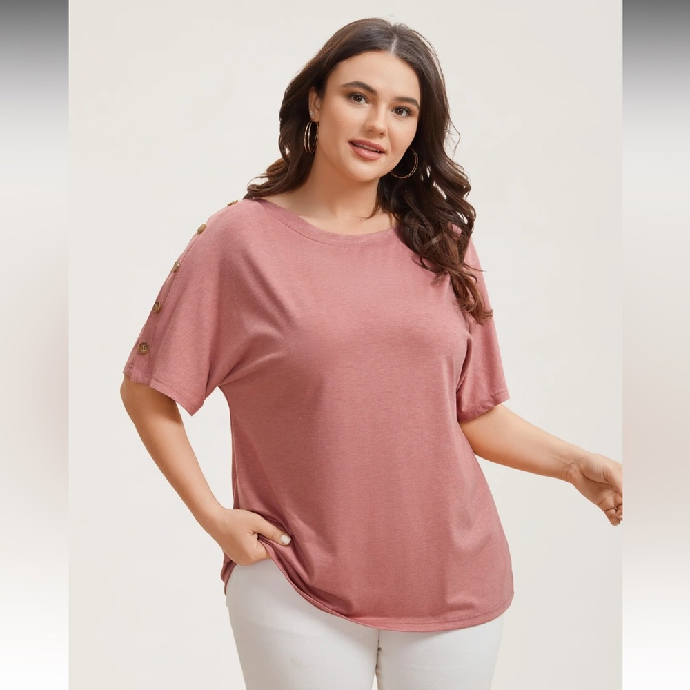 3X Decorative Buttons Half-Sleeve Plain T-Shirt